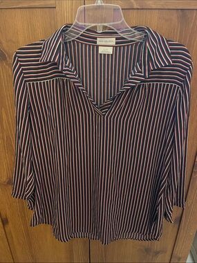 Van Heusen Navy Blue Blouse with Red and White Stripes
